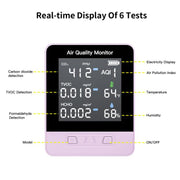 DA10 Monitor intelligente della qualità dell'aria 6 in 1 con schermo LCD da 2,8 pollici