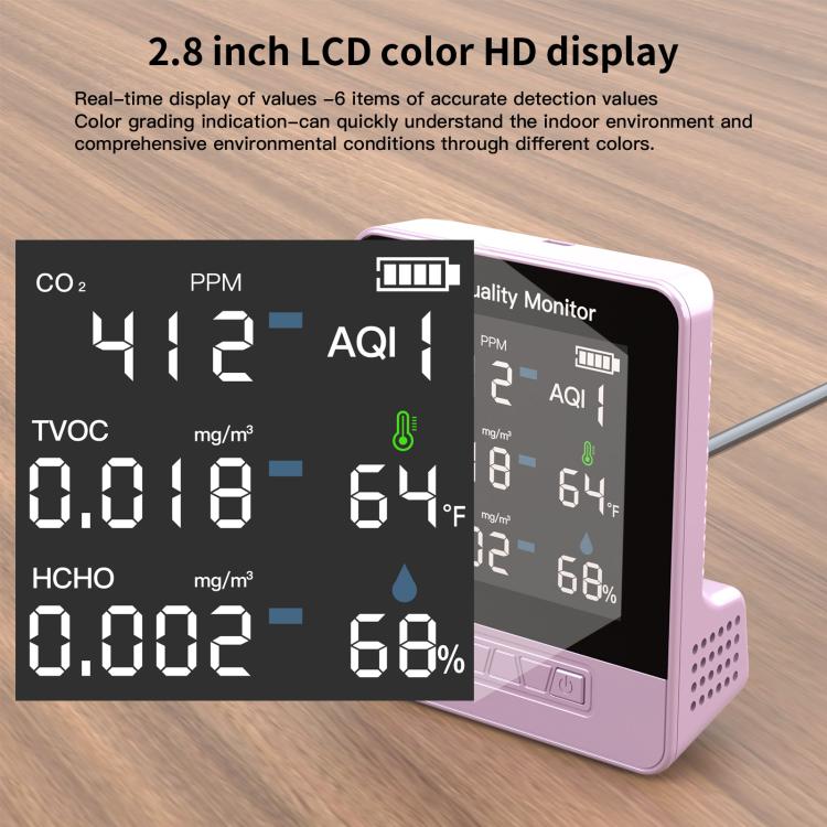 DA10 Monitor intelligente della qualità dell'aria 6 in 1 con schermo LCD da 2,8 pollici