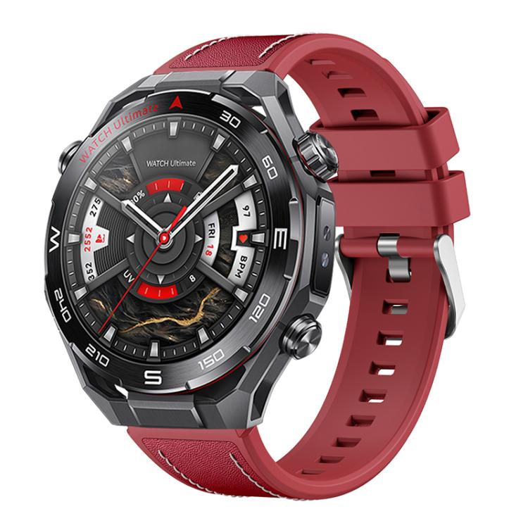 Cinturino per orologio ibrido in silicone e pelle vegana con pulsante a sgancio rapido., For Huawei Watch Ultimate 2