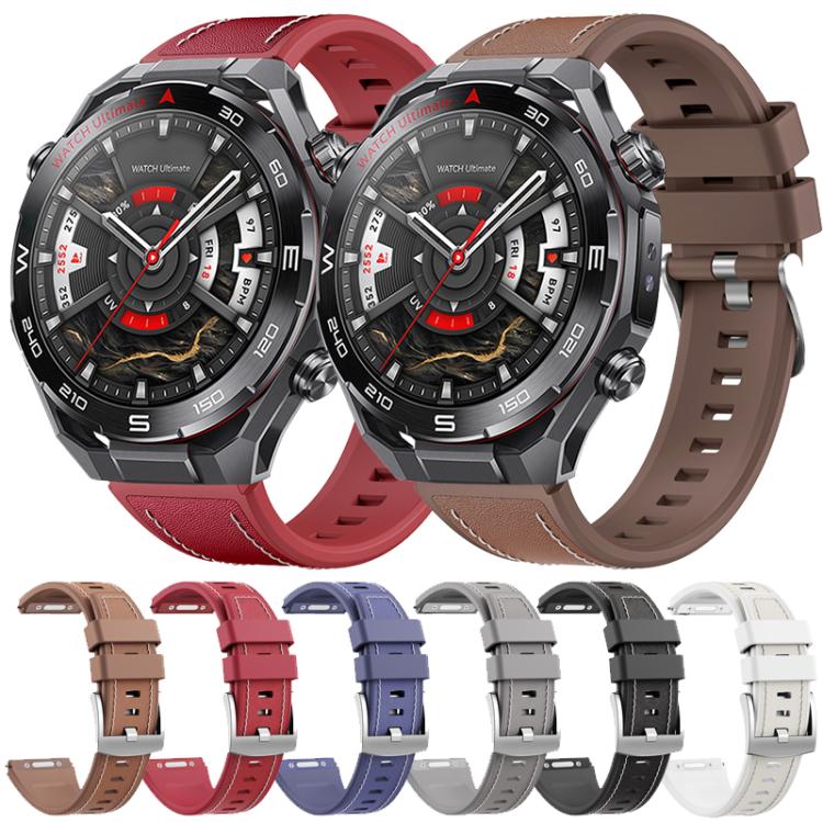 Cinturino per orologio ibrido in silicone e pelle vegana con pulsante a sgancio rapido., For Huawei Watch Ultimate 2