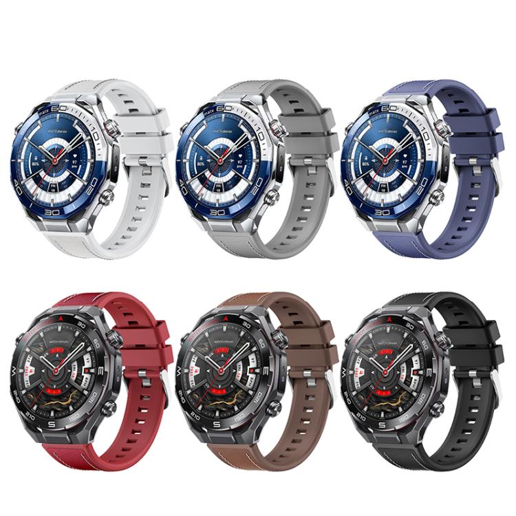 Cinturino per orologio ibrido in silicone e pelle vegana con pulsante a sgancio rapido., For Huawei Watch Ultimate 2
