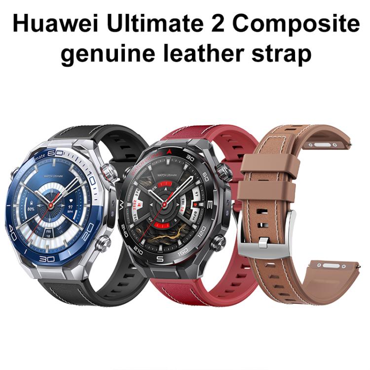Cinturino per orologio ibrido in silicone e pelle vegana con pulsante a sgancio rapido., For Huawei Watch Ultimate 2