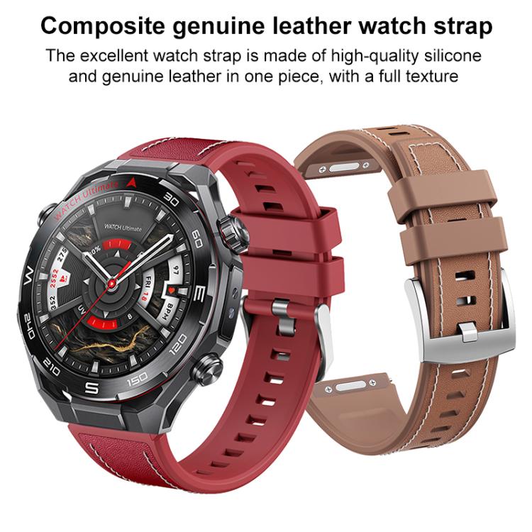 Cinturino per orologio ibrido in silicone e pelle vegana con pulsante a sgancio rapido., For Huawei Watch Ultimate 2