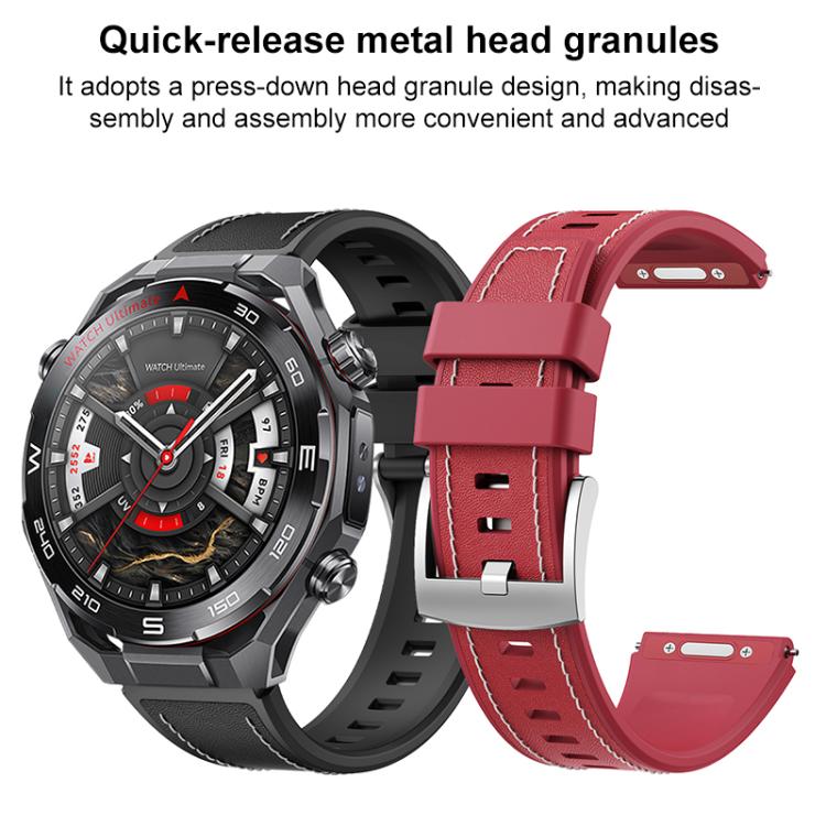 Cinturino per orologio ibrido in silicone e pelle vegana con pulsante a sgancio rapido., For Huawei Watch Ultimate 2