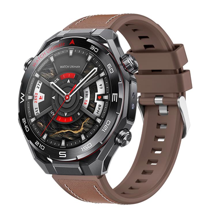 Cinturino per orologio in silicone ibrido con rivestimento in ecopelle, stile a molla., For Huawei Watch Ultimate 2