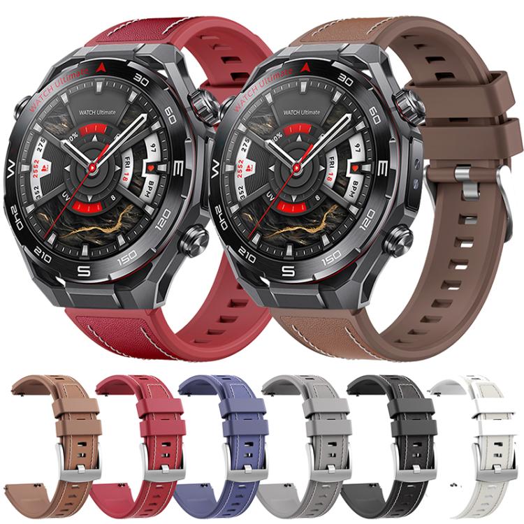 Cinturino per orologio in silicone ibrido con rivestimento in ecopelle, stile a molla., For Huawei Watch Ultimate 2