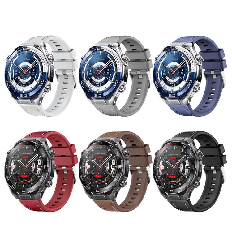 Cinturino per orologio in silicone ibrido con rivestimento in ecopelle, stile a molla., For Huawei Watch Ultimate 2