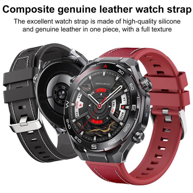 Cinturino per orologio in silicone ibrido con rivestimento in ecopelle, stile a molla., For Huawei Watch Ultimate 2