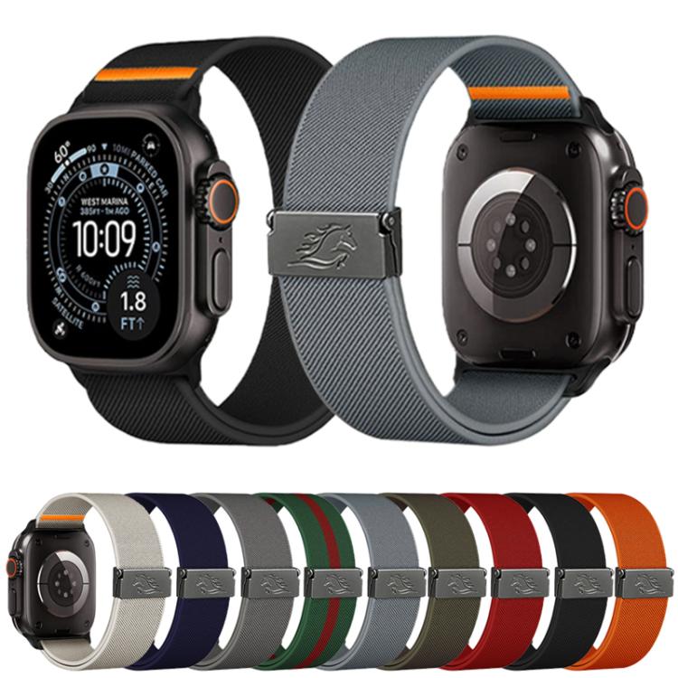 Cinturino per orologio in nylon elasticizzato grigio titanio con fibbia Fly Horse e motivo a mosca., For Apple Watch 46mm / 49mm / 45mm / 44mm, For Apple Watch 42mm / 41mm / 40mm / 38mm