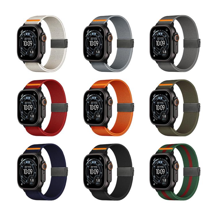 Cinturino per orologio in nylon elasticizzato grigio titanio con fibbia Fly Horse e motivo a mosca., For Apple Watch 46mm / 49mm / 45mm / 44mm, For Apple Watch 42mm / 41mm / 40mm / 38mm