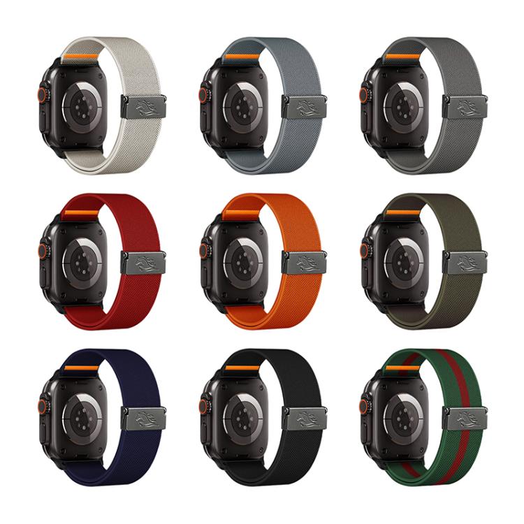 Cinturino per orologio in nylon elasticizzato grigio titanio con fibbia Fly Horse e motivo a mosca., For Apple Watch 46mm / 49mm / 45mm / 44mm, For Apple Watch 42mm / 41mm / 40mm / 38mm