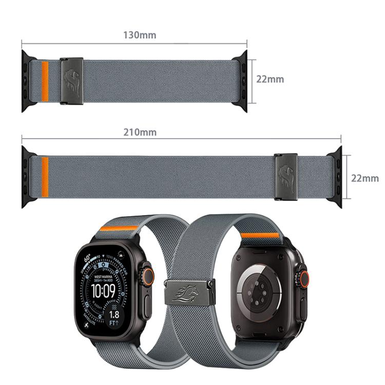 Cinturino per orologio in nylon elasticizzato grigio titanio con fibbia Fly Horse e motivo a mosca., For Apple Watch 46mm / 49mm / 45mm / 44mm, For Apple Watch 42mm / 41mm / 40mm / 38mm