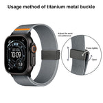 Cinturino per orologio in nylon elasticizzato grigio titanio con fibbia Fly Horse e motivo a mosca., For Apple Watch 46mm / 49mm / 45mm / 44mm, For Apple Watch 42mm / 41mm / 40mm / 38mm