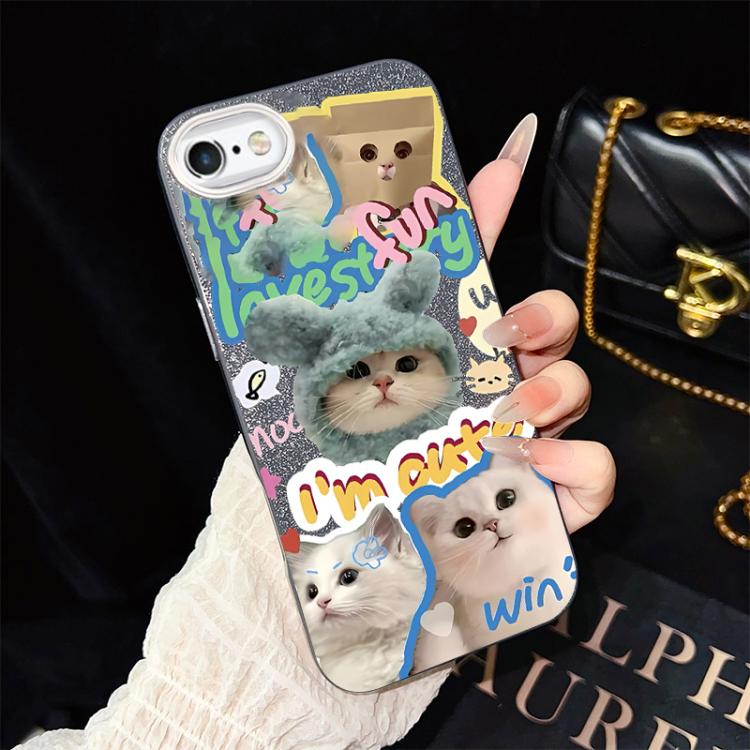 Custodia per telefono ibrida in PC e TPU con glitter e motivo gatti IMD, For iPhone 8 Plus / 7 Plus, For iPhone 6 Plus / 6s Plus, For iPhone 6 / 6s
