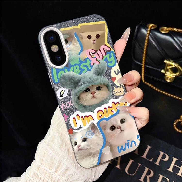 Custodia per telefono ibrida in PC e TPU con glitter e motivo gatti IMD, For iPhone 11 Pro Max, For iPhone 11, For iPhone 11 Pro, For iPhone XS / X, For iPhone XR, For iPhone XS Max