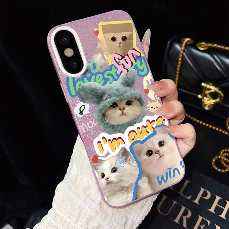Custodia per telefono ibrida in PC e TPU con glitter e motivo gatti IMD, For iPhone 11 Pro Max, For iPhone 11, For iPhone 11 Pro, For iPhone XS / X, For iPhone XR, For iPhone XS Max