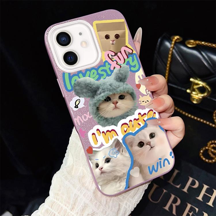 Custodia per telefono ibrida in PC e TPU con glitter e motivo gatti IMD, For iPhone 11 Pro Max, For iPhone 11, For iPhone 11 Pro, For iPhone XS / X, For iPhone XR, For iPhone XS Max