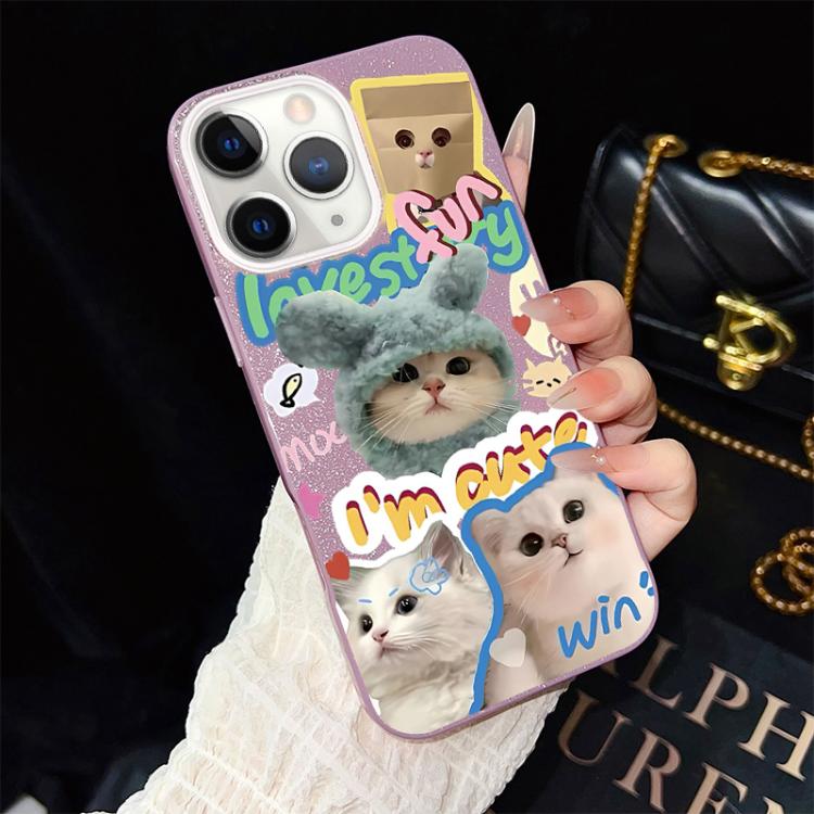 Custodia per telefono ibrida in PC e TPU con glitter e motivo gatti IMD, For iPhone 11 Pro Max, For iPhone 11, For iPhone 11 Pro, For iPhone XS / X, For iPhone XR, For iPhone XS Max