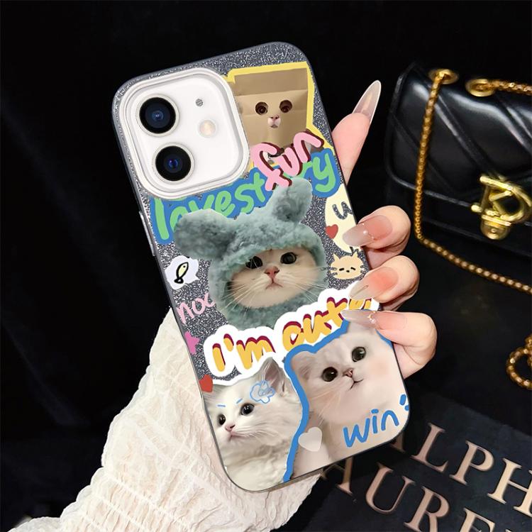 Custodia per telefono ibrida in PC e TPU con glitter e motivo gatti IMD, For iPhone 13 Pro Max, For iPhone 13 Pro, For iPhone 13, For iPhone 12, For iPhone 12 Pro Max, For iPhone 12 Pro
