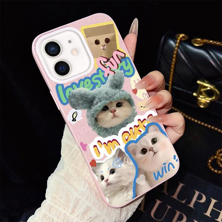 Custodia per telefono ibrida in PC e TPU con glitter e motivo gatti IMD, For iPhone 13 Pro Max, For iPhone 13 Pro, For iPhone 13, For iPhone 12, For iPhone 12 Pro Max, For iPhone 12 Pro