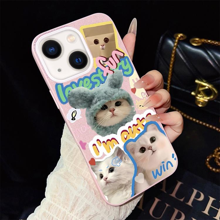 Custodia per telefono ibrida in PC e TPU con glitter e motivo gatti IMD, For iPhone 13 Pro Max, For iPhone 13 Pro, For iPhone 13, For iPhone 12, For iPhone 12 Pro Max, For iPhone 12 Pro