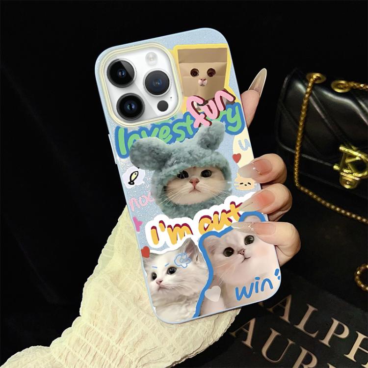 Custodia per telefono ibrida in PC e TPU con glitter e motivo gatti IMD, For iPhone 13 Pro Max, For iPhone 13 Pro, For iPhone 13, For iPhone 12, For iPhone 12 Pro Max, For iPhone 12 Pro