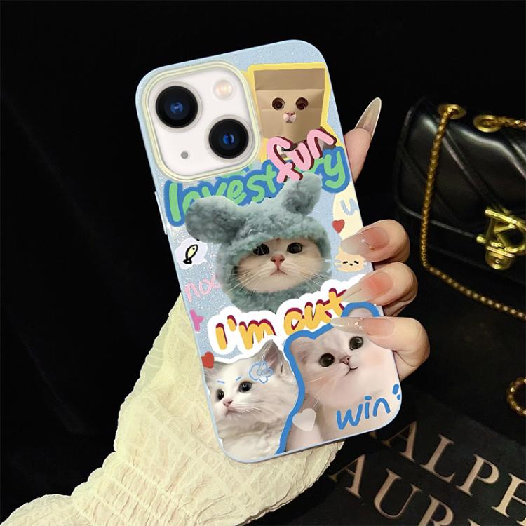 Custodia per telefono ibrida in PC e TPU con glitter e motivo gatti IMD, For iPhone 15, For iPhone 14 Plus, For iPhone 14, For iPhone 14 Pro, For iPhone 14 Pro Max, For iPhone SE 2022 / SE 2020