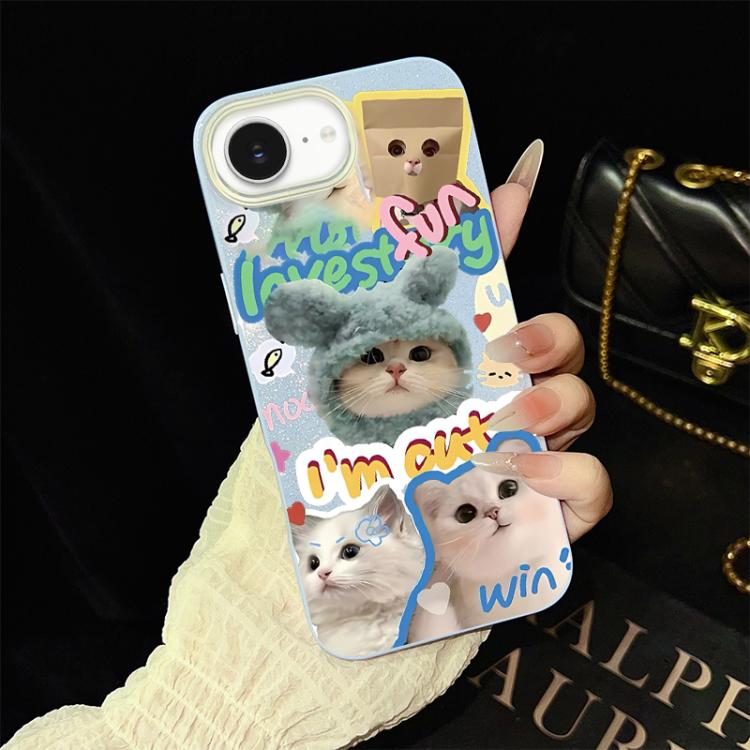 Custodia per telefono ibrida in PC e TPU con glitter e motivo gatti IMD, For iPhone 17e / 16e, For iPhone 17 Pro Max, For iPhone 17 Pro, For iPhone 17, For iPhone Air, For iPhone 16 Pro Max