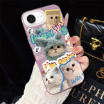 Custodia per telefono ibrida in PC e TPU con glitter e motivo gatti IMD, For iPhone 17e / 16e, For iPhone 17 Pro Max, For iPhone 17 Pro, For iPhone 17, For iPhone Air, For iPhone 16 Pro Max