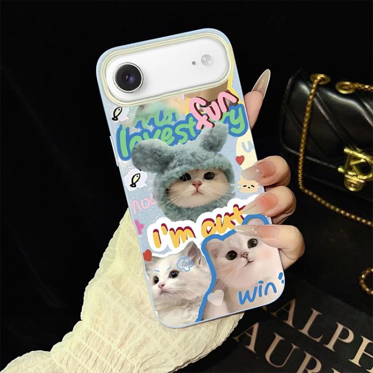 Custodia per telefono ibrida in PC e TPU con glitter e motivo gatti IMD, For iPhone 17e / 16e, For iPhone 17 Pro Max, For iPhone 17 Pro, For iPhone 17, For iPhone Air, For iPhone 16 Pro Max