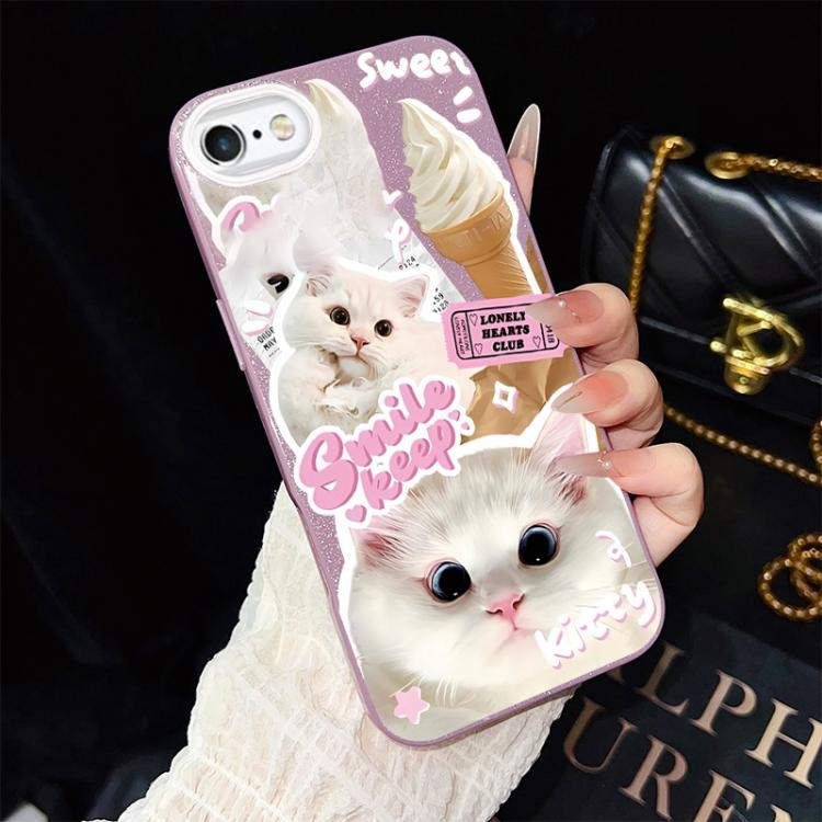 Custodia per telefono ibrida in PC e TPU con motivo gatti gelato IMD glitterata, For iPhone 8 Plus / 7 Plus, For iPhone 6 Plus / 6s Plus, For iPhone 6 / 6s