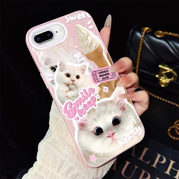 Custodia per telefono ibrida in PC e TPU con motivo gatti gelato IMD glitterata, For iPhone 8 Plus / 7 Plus, For iPhone 6 Plus / 6s Plus, For iPhone 6 / 6s