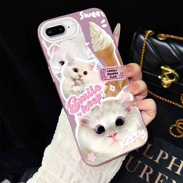 Custodia per telefono ibrida in PC e TPU con motivo gatti gelato IMD glitterata, For iPhone 8 Plus / 7 Plus, For iPhone 6 Plus / 6s Plus, For iPhone 6 / 6s