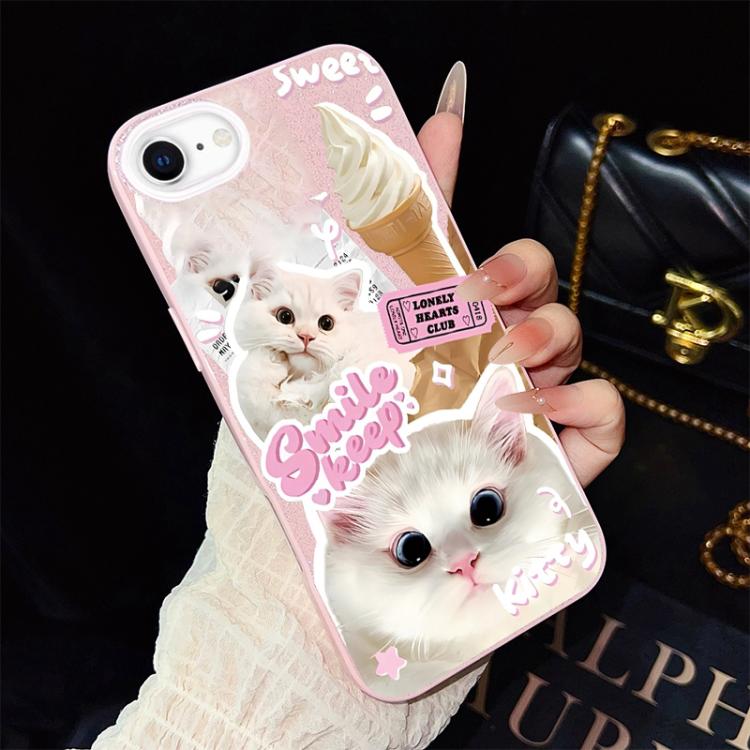Custodia per telefono ibrida in PC e TPU con motivo gatti gelato IMD glitterata, For iPhone 15, For iPhone 14 Plus, For iPhone 14, For iPhone 14 Pro, For iPhone 14 Pro Max, For iPhone SE 2022 / SE 2020
