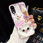 Custodia per telefono ibrida in PC e TPU con motivo gatti gelato IMD glitterata, For iPhone 11 Pro Max, For iPhone 11, For iPhone 11 Pro, For iPhone XS / X, For iPhone XR, For iPhone XS Max
