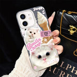 Custodia per telefono ibrida in PC e TPU con motivo gatti gelato IMD glitterata, For iPhone 13 Pro Max, For iPhone 13 Pro, For iPhone 13, For iPhone 12, For iPhone 12 Pro Max, For iPhone 12 Pro