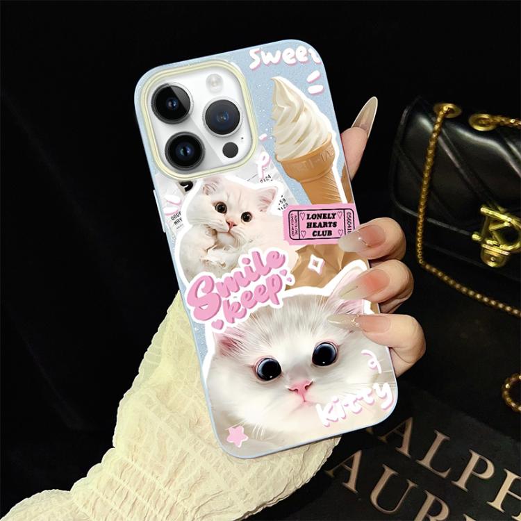 Custodia per telefono ibrida in PC e TPU con motivo gatti gelato IMD glitterata, For iPhone 13 Pro Max, For iPhone 13 Pro, For iPhone 13, For iPhone 12, For iPhone 12 Pro Max, For iPhone 12 Pro
