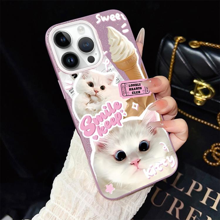 Custodia per telefono ibrida in PC e TPU con motivo gatti gelato IMD glitterata, For iPhone 13 Pro Max, For iPhone 13 Pro, For iPhone 13, For iPhone 12, For iPhone 12 Pro Max, For iPhone 12 Pro