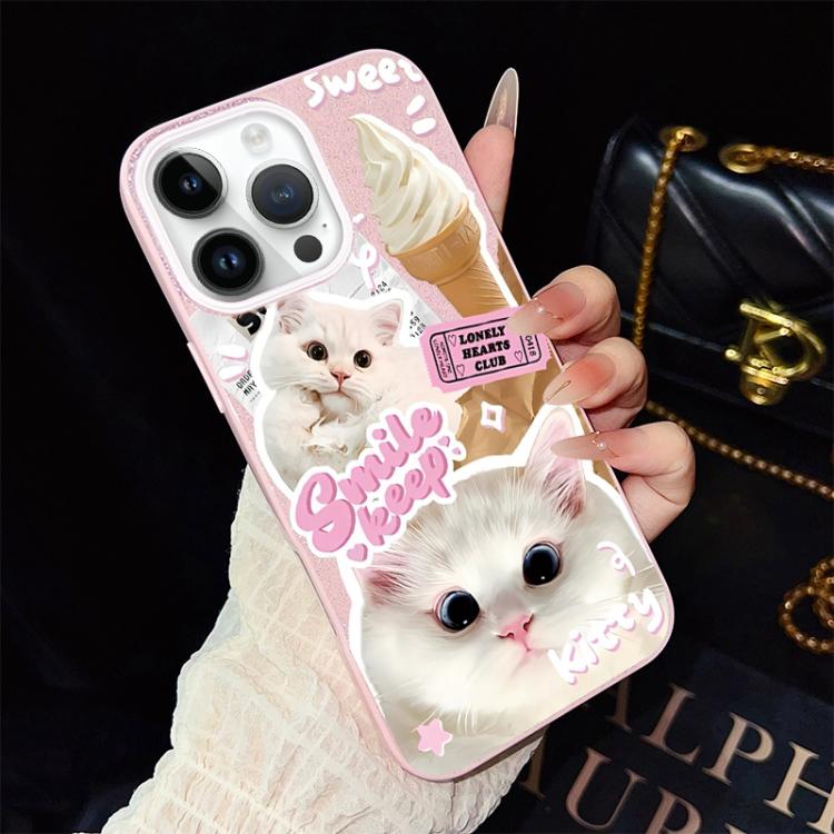 Custodia per telefono ibrida in PC e TPU con motivo gatti gelato IMD glitterata, For iPhone 13 Pro Max, For iPhone 13 Pro, For iPhone 13, For iPhone 12, For iPhone 12 Pro Max, For iPhone 12 Pro