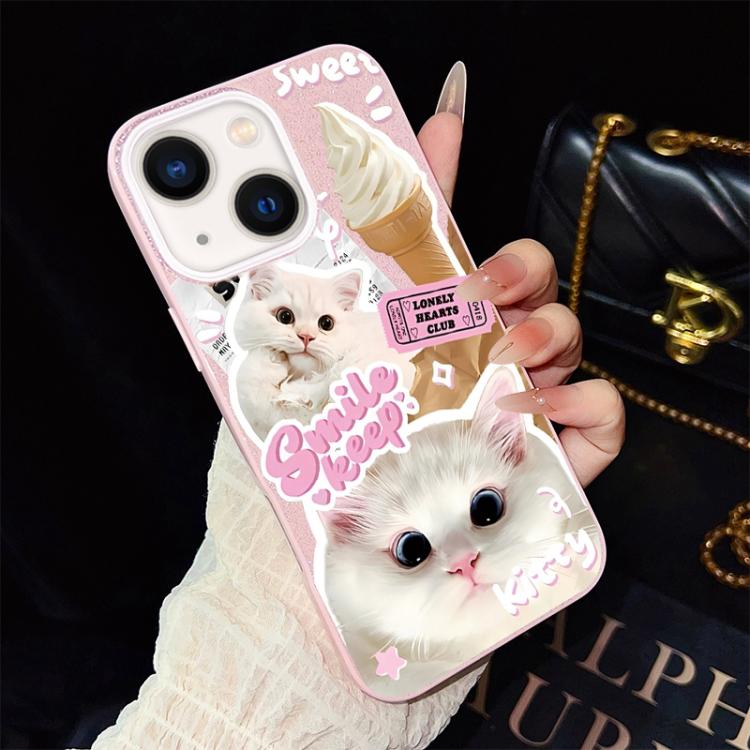 Custodia per telefono ibrida in PC e TPU con motivo gatti gelato IMD glitterata, For iPhone 13 Pro Max, For iPhone 13 Pro, For iPhone 13, For iPhone 12, For iPhone 12 Pro Max, For iPhone 12 Pro