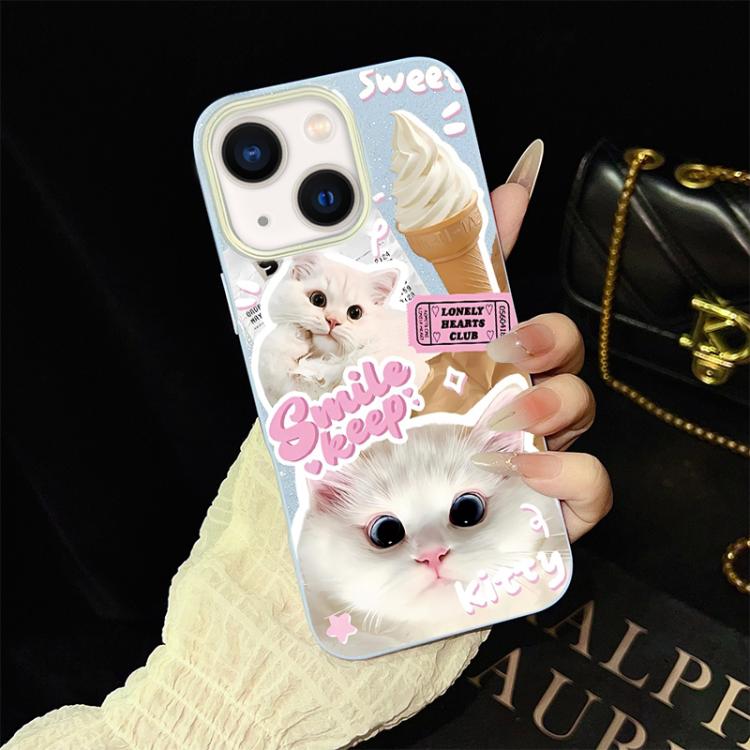 Custodia per telefono ibrida in PC e TPU con motivo gatti gelato IMD glitterata, For iPhone 15, For iPhone 14 Plus, For iPhone 14, For iPhone 14 Pro, For iPhone 14 Pro Max, For iPhone SE 2022 / SE 2020