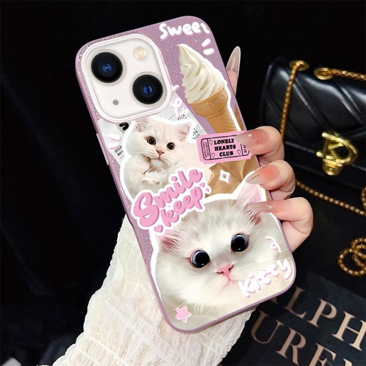 Custodia per telefono ibrida in PC e TPU con motivo gatti gelato IMD glitterata, For iPhone 15, For iPhone 14 Plus, For iPhone 14, For iPhone 14 Pro, For iPhone 14 Pro Max, For iPhone SE 2022 / SE 2020