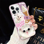 Custodia per telefono ibrida in PC e TPU con motivo gatti gelato IMD glitterata, For iPhone 15, For iPhone 14 Plus, For iPhone 14, For iPhone 14 Pro, For iPhone 14 Pro Max, For iPhone SE 2022 / SE 2020