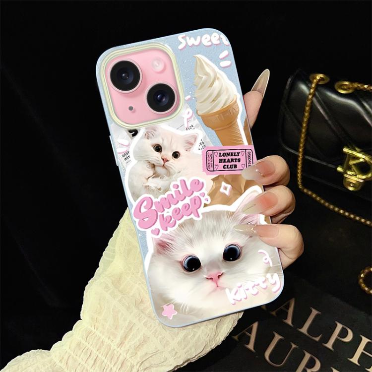 Custodia per telefono ibrida in PC e TPU con motivo gatti gelato IMD glitterata, For iPhone 16 Pro, For iPhone 16 Plus, For iPhone 16, For iPhone 15 Pro Max, For iPhone 15 Pro, For iPhone 15 Plus