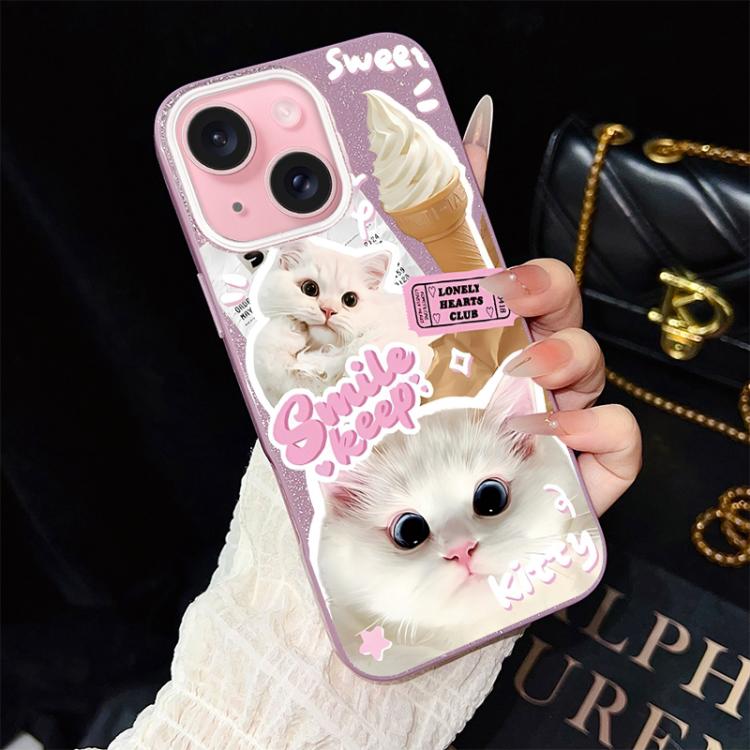 Custodia per telefono ibrida in PC e TPU con motivo gatti gelato IMD glitterata, For iPhone 16 Pro, For iPhone 16 Plus, For iPhone 16, For iPhone 15 Pro Max, For iPhone 15 Pro, For iPhone 15 Plus