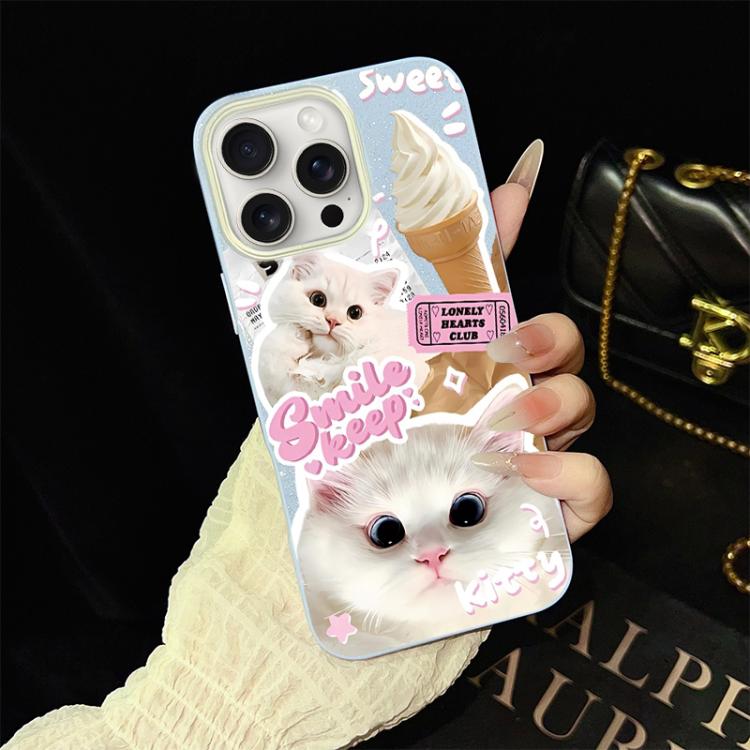 Custodia per telefono ibrida in PC e TPU con motivo gatti gelato IMD glitterata, For iPhone 16 Pro, For iPhone 16 Plus, For iPhone 16, For iPhone 15 Pro Max, For iPhone 15 Pro, For iPhone 15 Plus