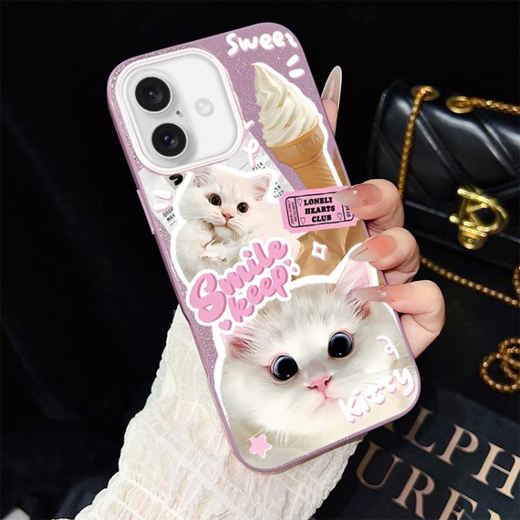 Custodia per telefono ibrida in PC e TPU con motivo gatti gelato IMD glitterata, For iPhone 16 Pro, For iPhone 16 Plus, For iPhone 16, For iPhone 15 Pro Max, For iPhone 15 Pro, For iPhone 15 Plus