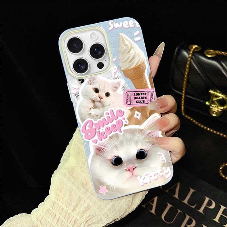 Custodia per telefono ibrida in PC e TPU con motivo gatti gelato IMD glitterata, For iPhone 16 Pro, For iPhone 16 Plus, For iPhone 16, For iPhone 15 Pro Max, For iPhone 15 Pro, For iPhone 15 Plus