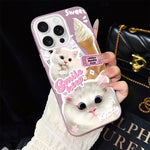 Custodia per telefono ibrida in PC e TPU con motivo gatti gelato IMD glitterata, For iPhone 16 Pro, For iPhone 16 Plus, For iPhone 16, For iPhone 15 Pro Max, For iPhone 15 Pro, For iPhone 15 Plus