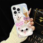 Custodia per telefono ibrida in PC e TPU con motivo gatti gelato IMD glitterata, For iPhone 17e / 16e, For iPhone 17 Pro Max, For iPhone 17 Pro, For iPhone 17, For iPhone Air, For iPhone 16 Pro Max